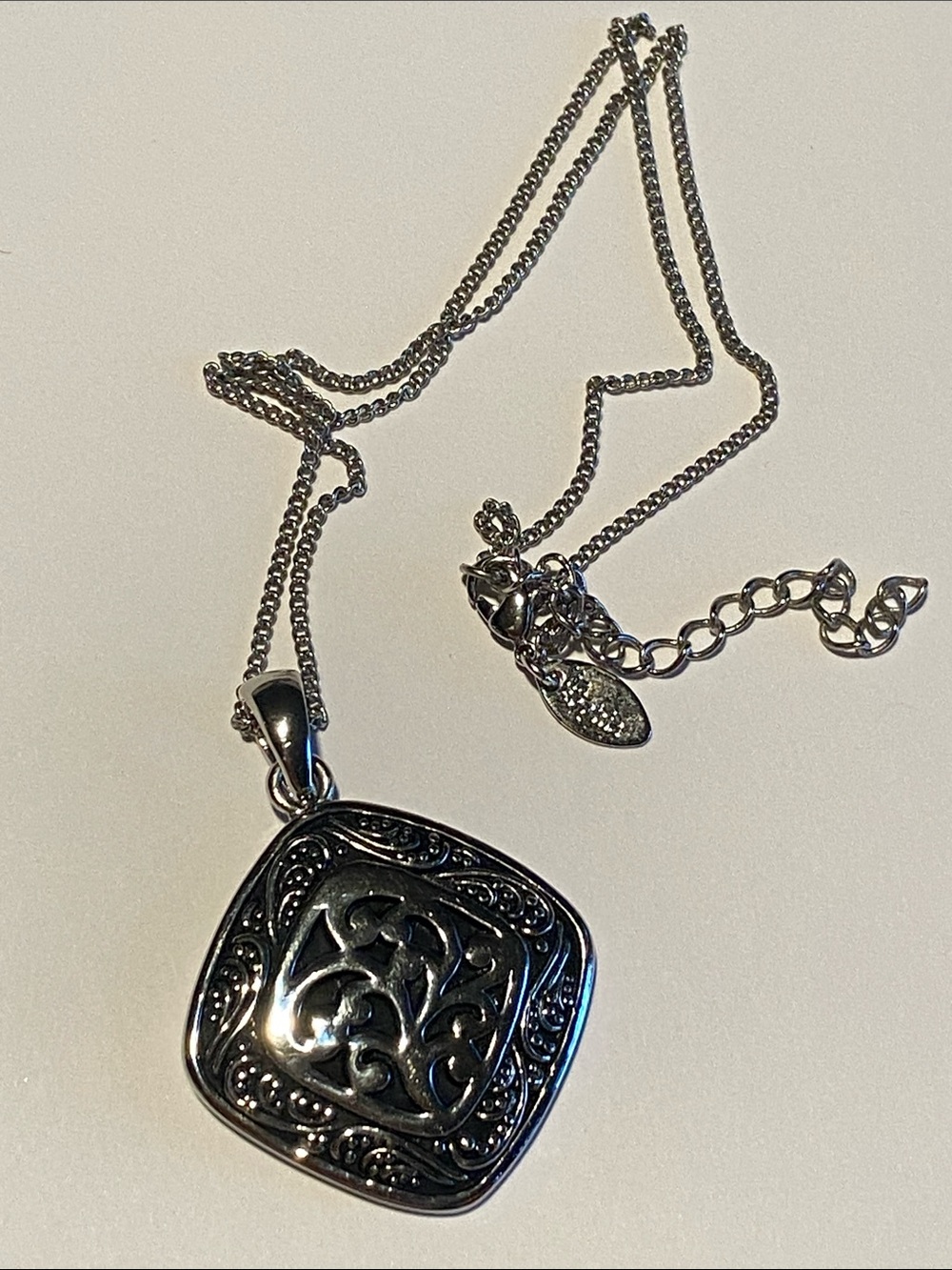 Lia Sophia Silver-Tone Ornate Square Pendant Necklace